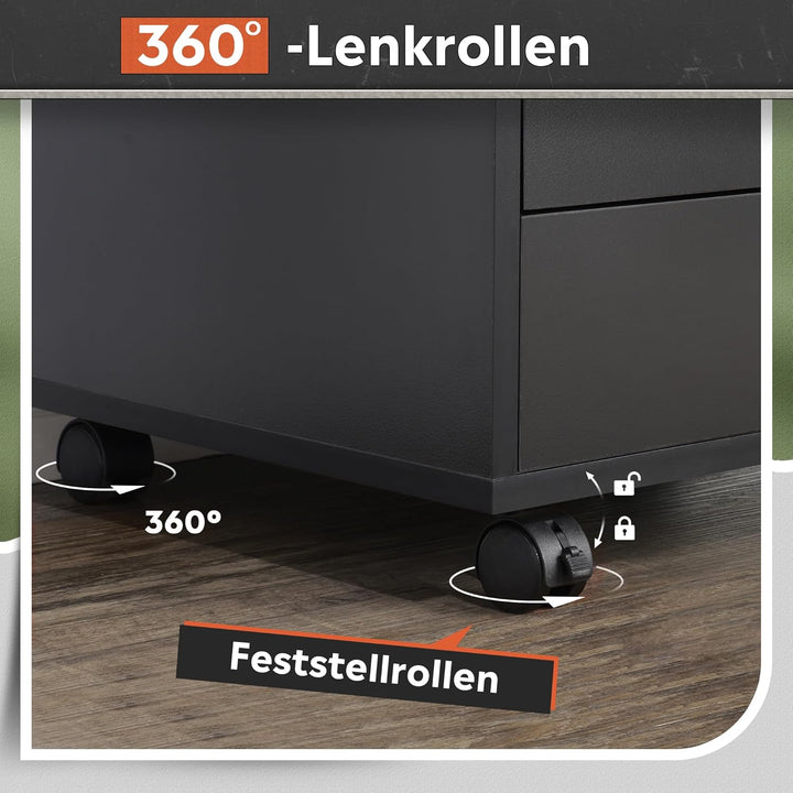 DEVAISE Rollcontainer mit 5 Schubladen, Mobiler Aktenschrank mit Rollen, Schreibtisch Unterschrank f