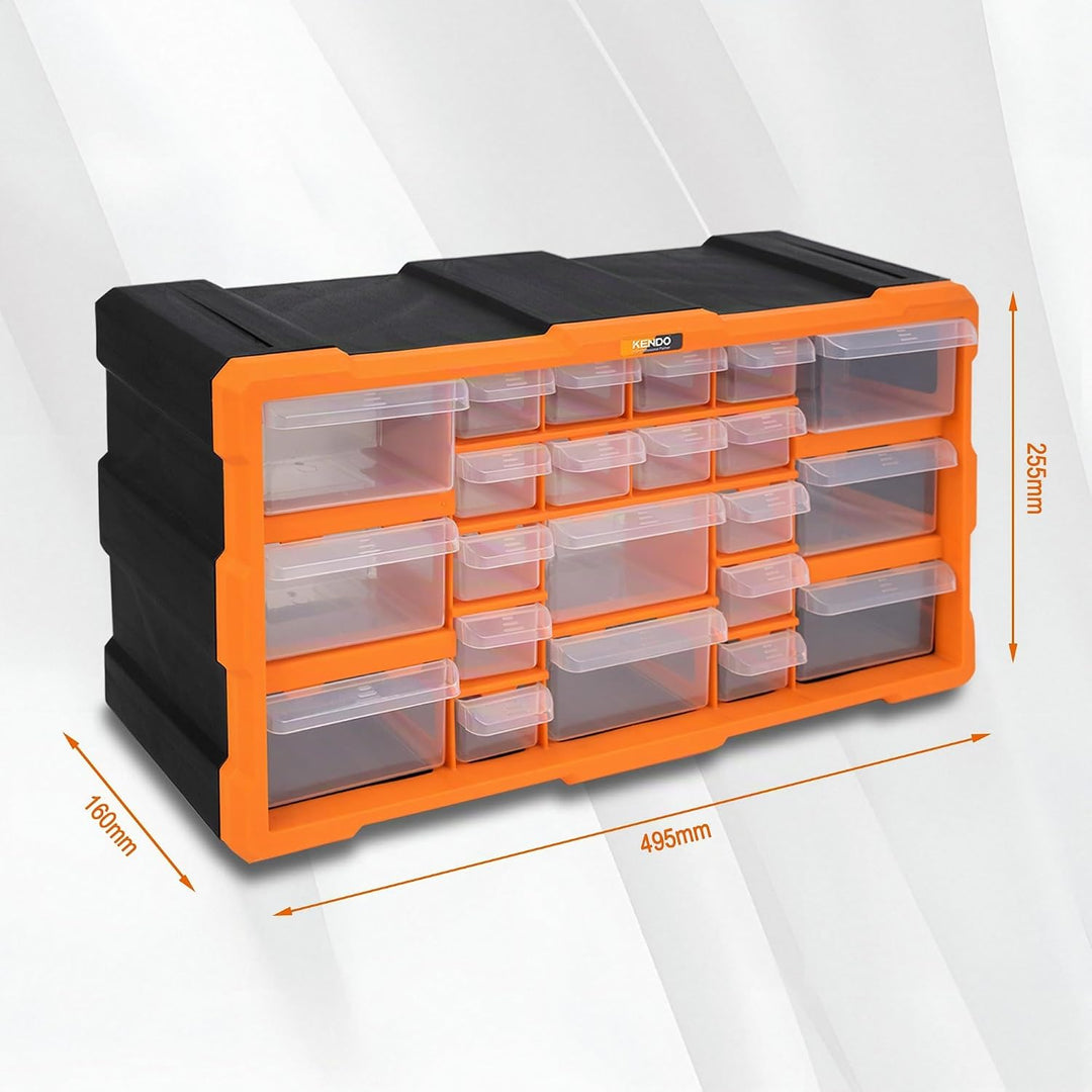 KENDO Kleinteilemagazin Schubladen - Sortierboxen für Kleinteile mit 22 Schubladen - Masse 49.5 x 16