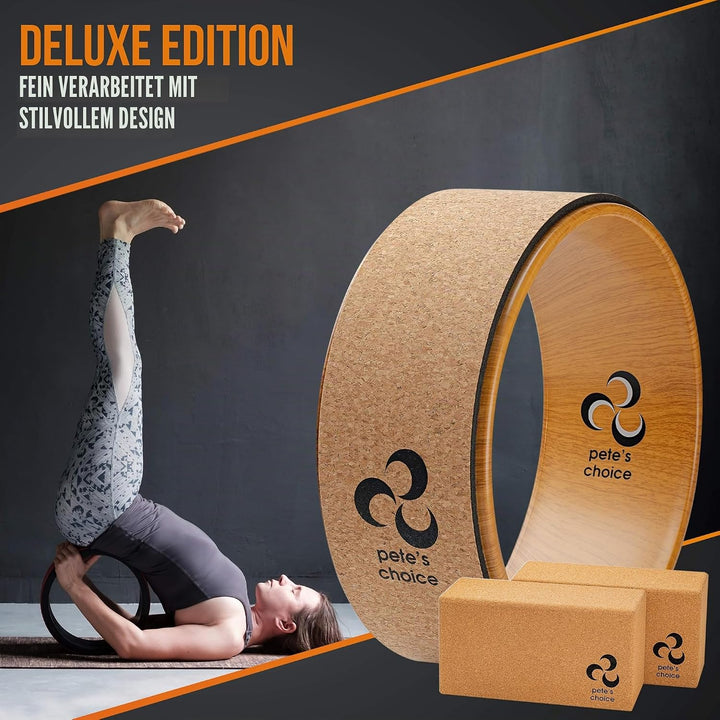 Yoga Rad Holz und Yoga Blocks aus Kork mit Zusätzlichem eBook und Yoga Gurt. Extra Feste, Massive Yo