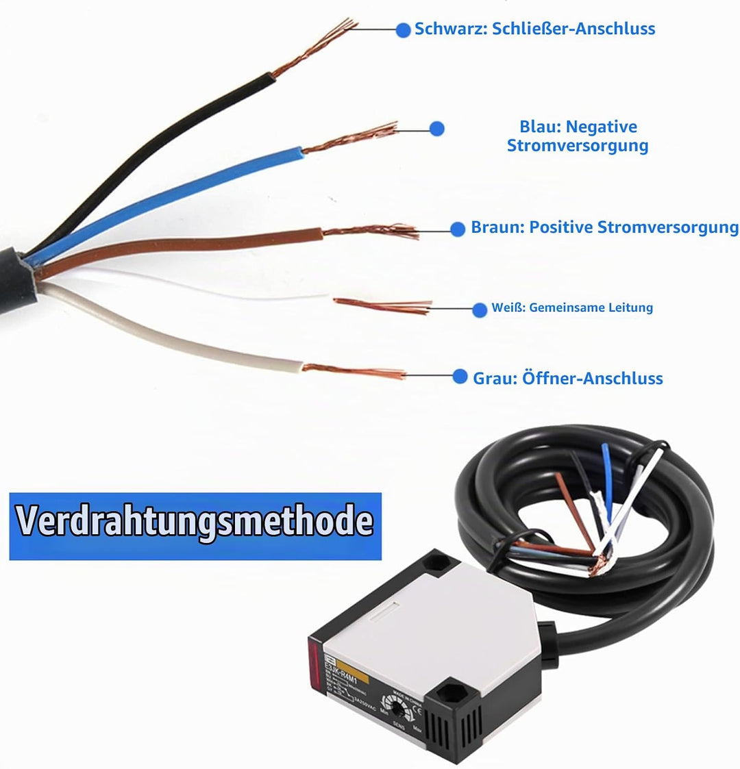 Keenso Reflexlichtschranke, 1 Stk E3JK-R4M1 Reflexions-Lichtschranke AC 90-250V 3A Lichtschranke Spi