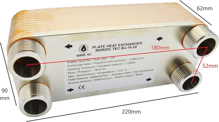 Edelstahl Plattenwärmetauscher Nordic Tec Ba-16-24 mit Isolierung Wärmetauscher Plattenwärmeübertrag