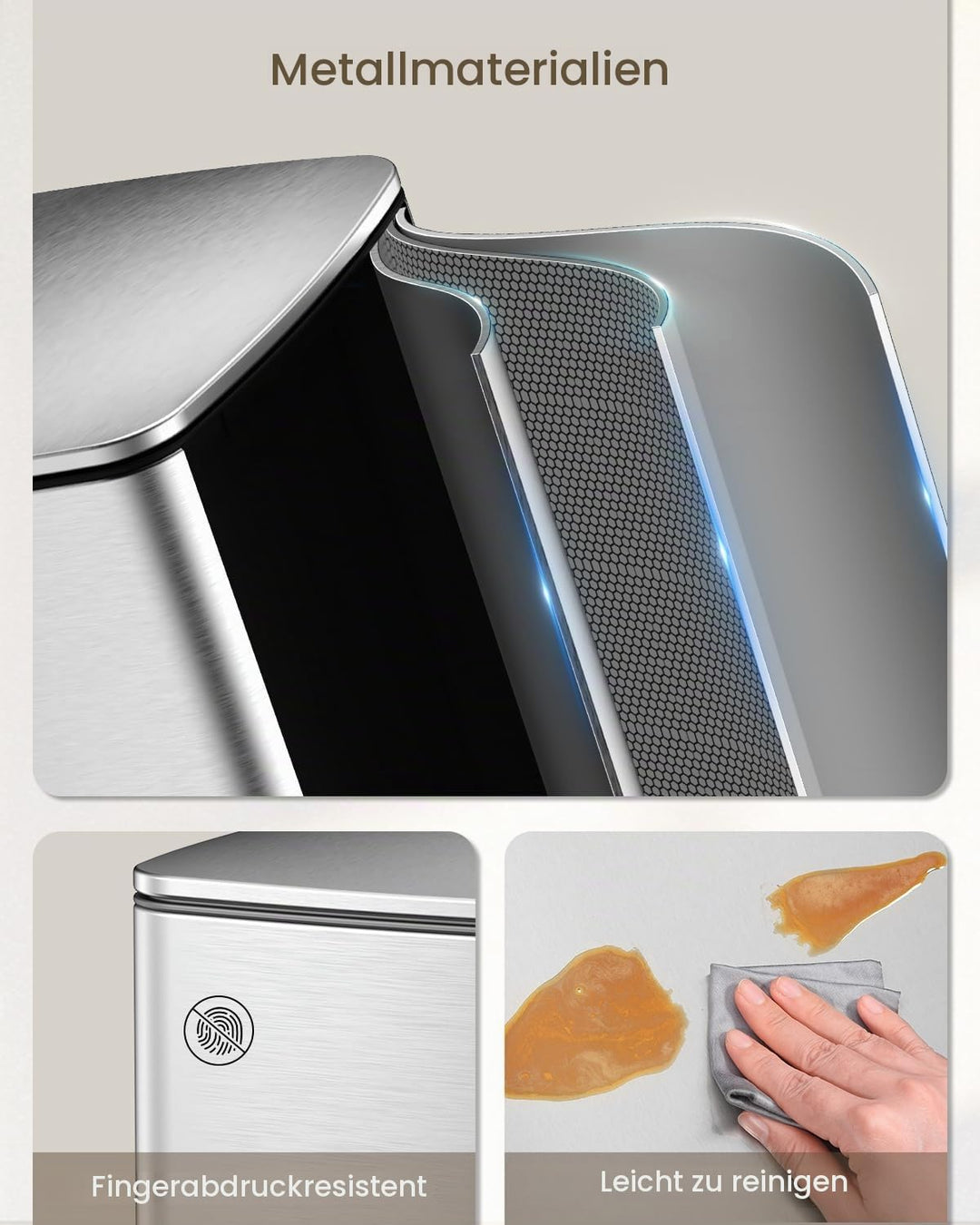 lovewind Küchenabfalleimer, 30L Silber Mülleimer Küche aus Edelstahl mit Pedal, mit Deckel und Innen