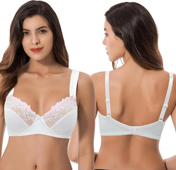 Curve Muse Damen Übergrösse Minimizer Bügel-BH mit Stickspitze - 2er Pack 75C Braune, Buttermilch(2e
