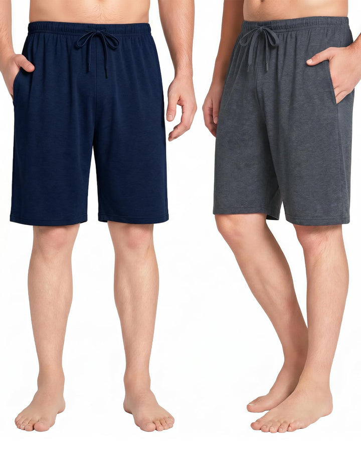 2er Pack Pyjamahose Herren Kurz Modal Schlafanzughose Weich Verstellbare Taille, Beidseitige Taschen
