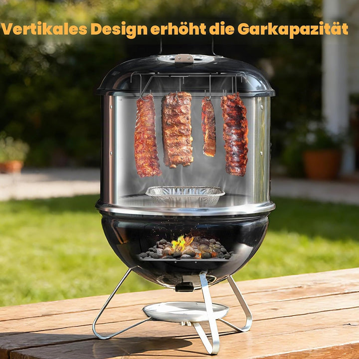 Onlyfire Edelstahl Räucherkammer Mittelkochsystem für Weber Smokey Joe 37cm Holzkohlegrill, Enthält