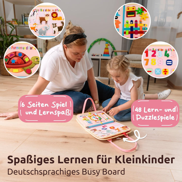 Mallie® Busy Board Deutsch inkl. Gratis Reisetasche & Montessori Buch und Perfekt für Reisen im Auto