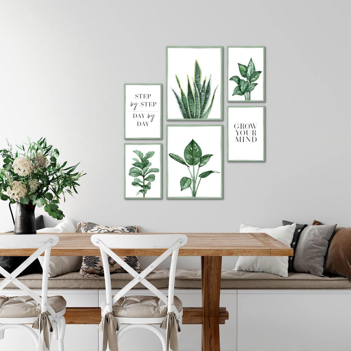 Novart Bilder Set - AUFHÄNGFERTIG - KEIN EXTRA RAHMEN BENÖTIGT - Grün Blätter Modern Natur - Wohnzim