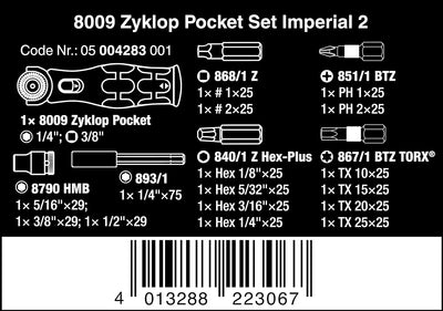 Wera 05004283001 8009 Zyklop Pocket Set Imperial 2, Knarren Satz, 18-teilig, Schwarz-grün 8009 Zyklo