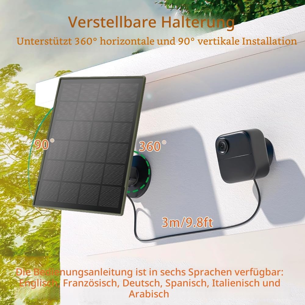 3W/5V Solarpanel mit Biuld-In 6000 mAh Batterien,kompatibel mit Blink-Kamera,für Blink Outdoor 4(4.