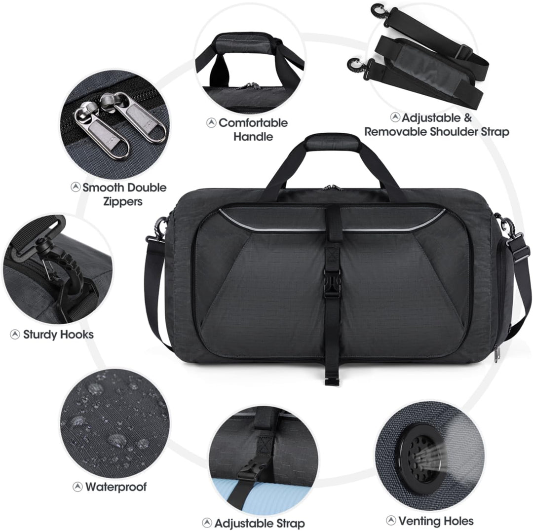 Faltbare Reisetasche 65L 80L 100L Grosse Leichte Sporttasche mit Schuhfach für Herren Damen Weekende