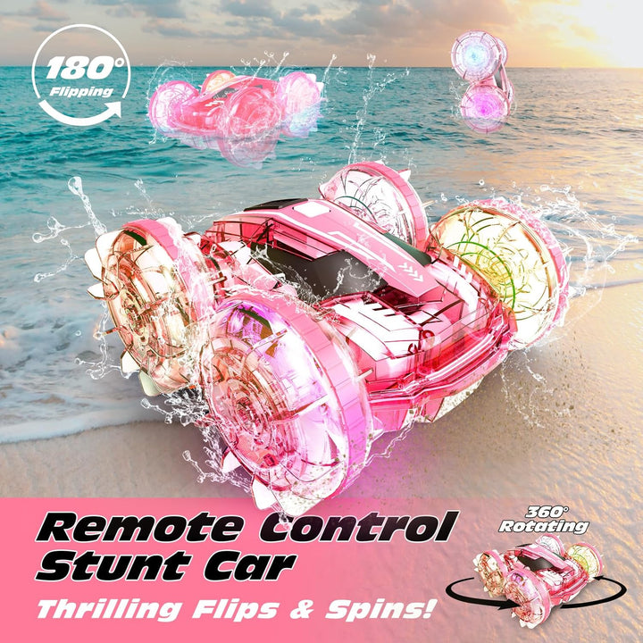 Tecnock 2024 Amphibisches Ferngesteuertes Auto Boot für Kinder, 4WD RC Stunt Auto mit Handsteuerung,