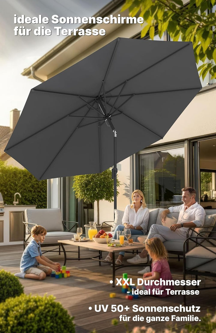 4smile Sonnenschirm 300 cm, mit Kurbel – grosser Sonnenschirm Balkon für die Terrasse, mit UV 50+ Sc