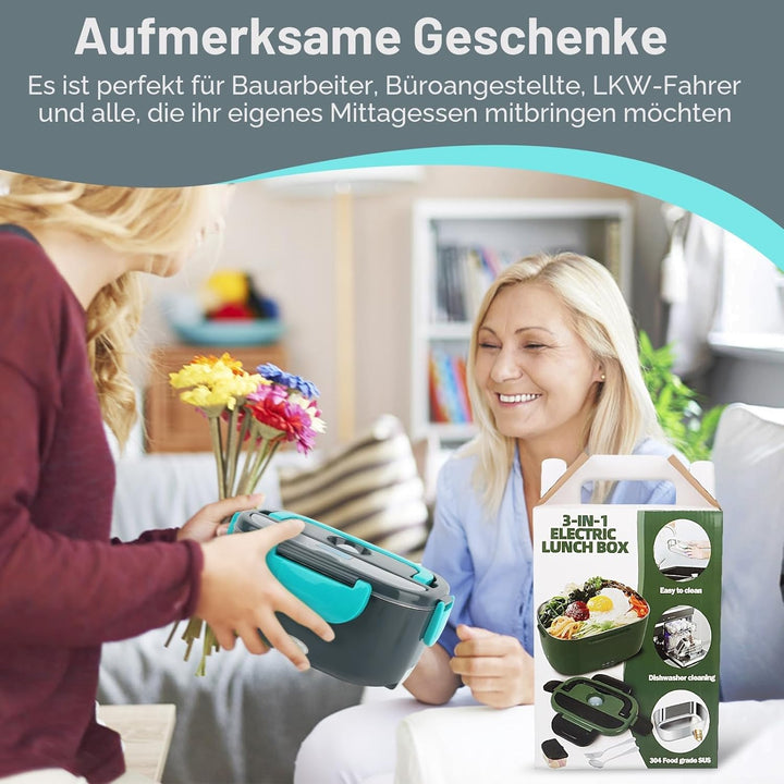 Elektrische Lunchbox 1,5L, 60W Essensbox Warmes Mittagessen, 12V/24V/220V Beheizbare Speisenwärmer m