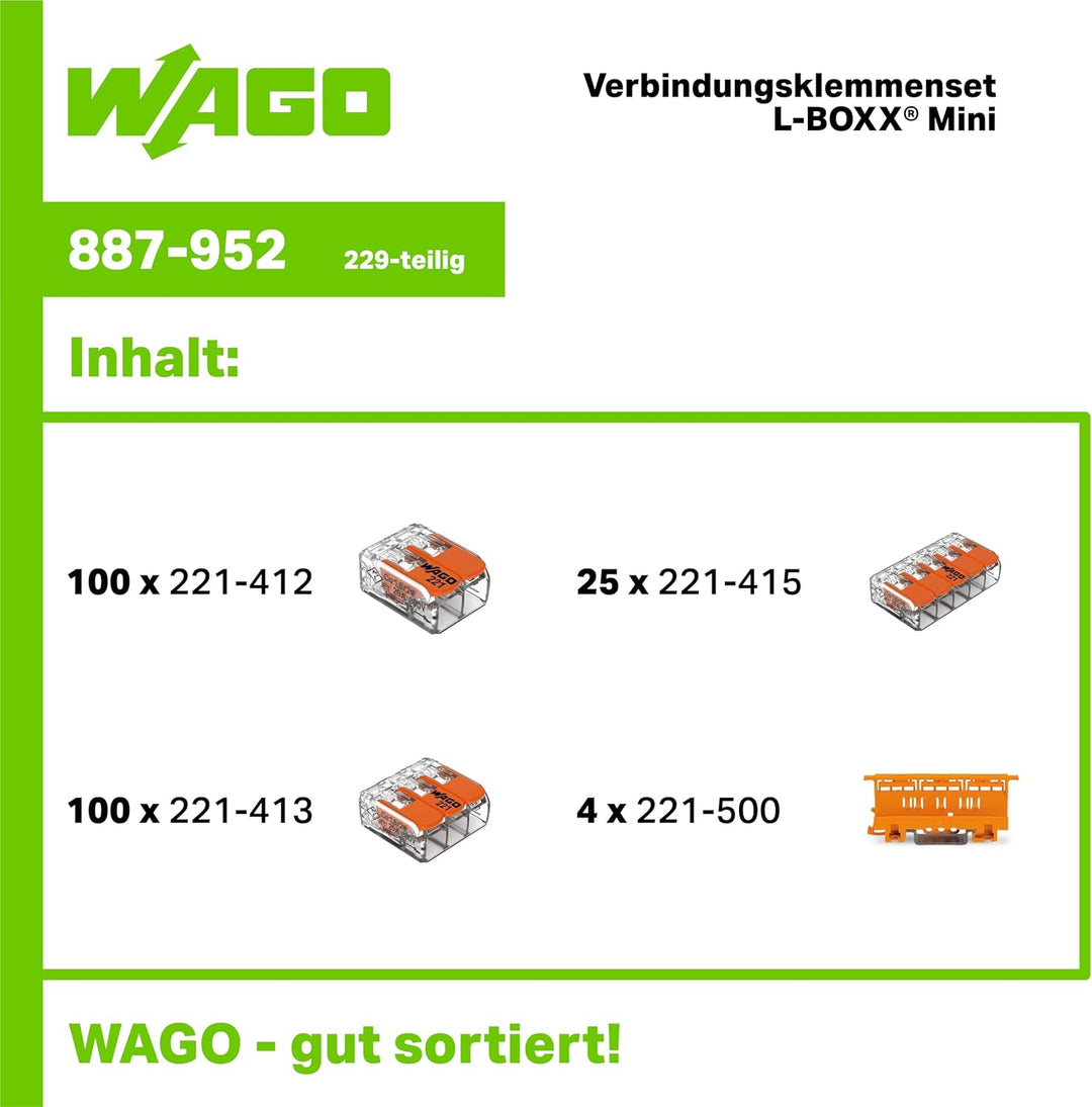 WAGO Original-Set, L-Boxx Mini, Verbindungsklemmen mit Hebel, Serie 221, 887-952, Lichtgrau, 229 Ver