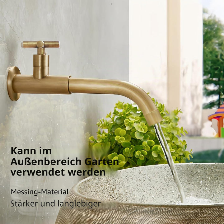 Kaltwasserhahn Wandmontage Messing Antik, 23CM Gebürstet Antik, Gebürstet Antik