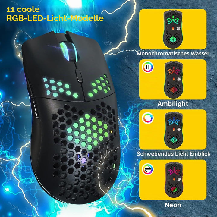 Kabellose Gaming ,Computer-Maus mit Honeycomb-Gehäuse, 11 RGB-Chroma-Hintergrundbeleuchtung, 3.400 D