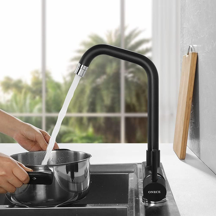 ONECE Vorfenstermontage Küchenarmatur Schwarz, Wasserhahn Küche Klappbar mit 2 Strahlarten, Armatur