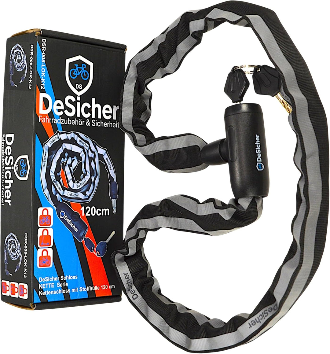 SicherKette 120 cm – Stabiles Kettenschloss mit Stoffhülle, 6 mm Stahl für Fahrrad, E-Bike, E-Scoote