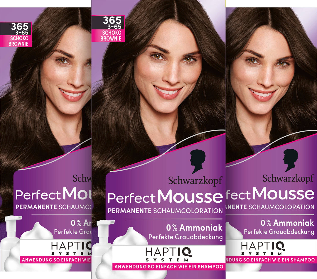 Schwarzkopf Perfect Mousse Permanente Schaumcoloration 365/3-65 Schoko Brownie (93 ml), Haarfarbe mi