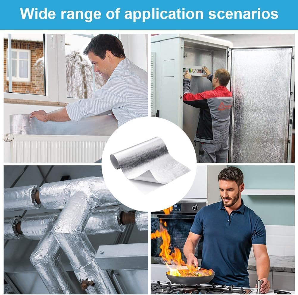 DASIAUTOEMHitzeschutzmatte, Selbstklebend Kleberücken Aluminium Glasfaser Blatt Aluminisierte Hitzes