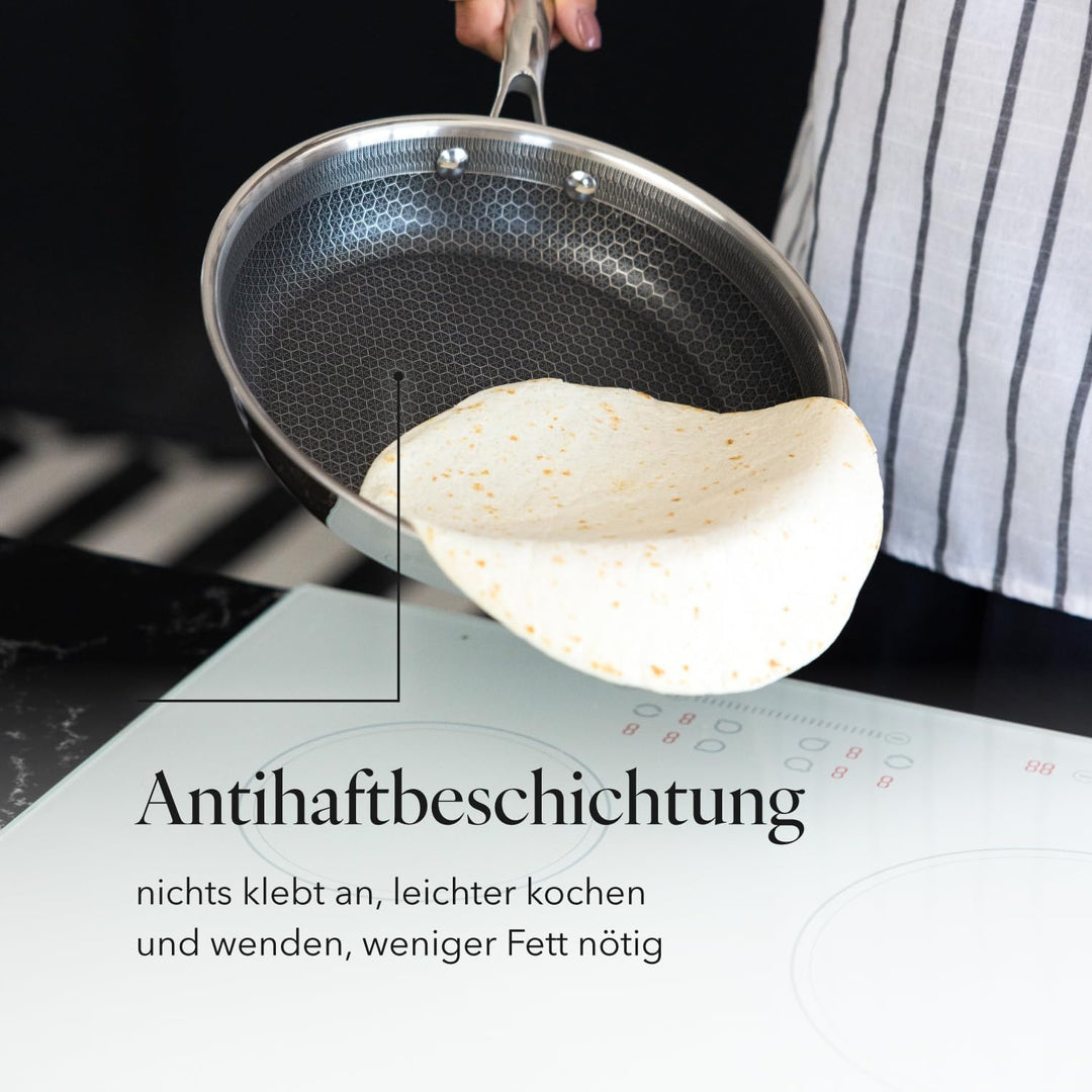 FLORINA Bratpfanne aus Edelstahl ARISTO | Pfanne 28 cm | 3-Lagen-Aufbau | Antihaftbeschichtung mit W