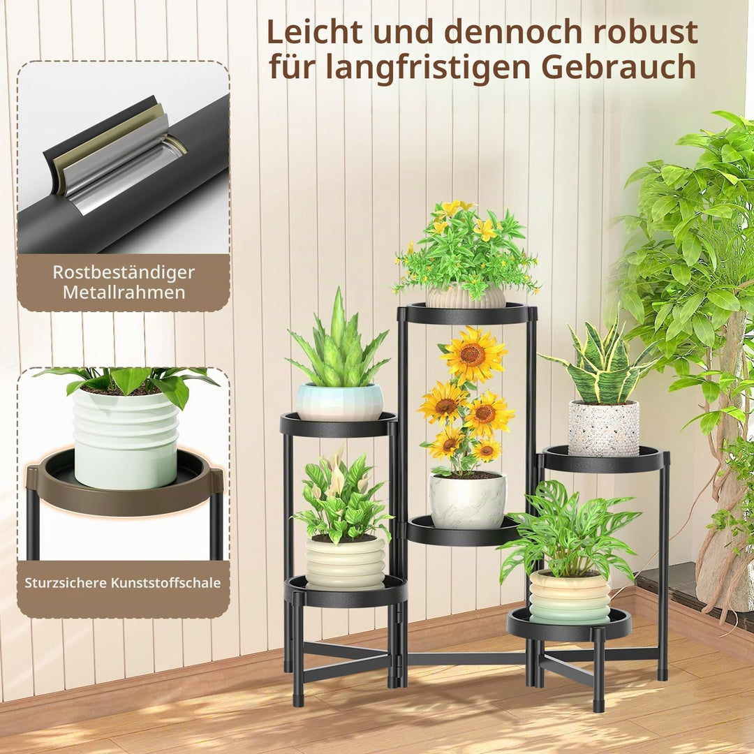 Blumenständer Pflanzenständer Pflanzenregal Outdoor Indoor Schwarz | 6-Stufiger Metall Mehrstöckig P