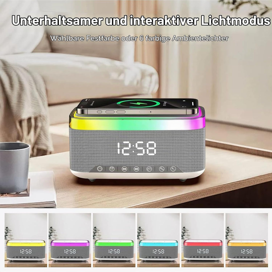 Wecker Digital, Wecker mit Ladestation, Radiowecker Funkuhr Digital mit Bluetooth Lautsprecher 6 Far