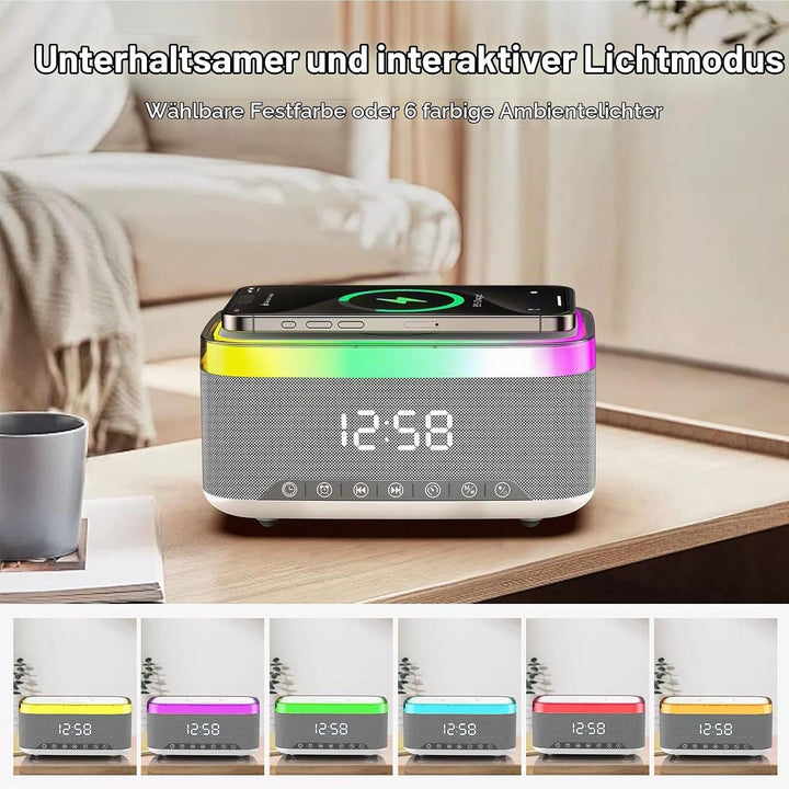 Wecker Digital, Wecker mit Ladestation, Radiowecker Funkuhr Digital mit Bluetooth Lautsprecher 6 Far