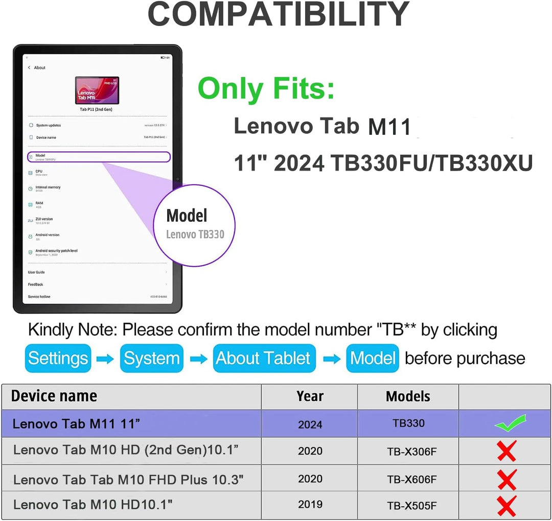 APASILU Tastatur Hülle für Lenovo Tab M11 11 Zoll TB330FU/TB330XU 2024, Slim Schutzhülle mit Magneti