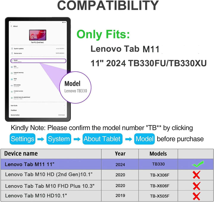 APASILU Tastatur Hülle für Lenovo Tab M11 11 Zoll TB330FU/TB330XU 2024, Slim Schutzhülle mit Magneti