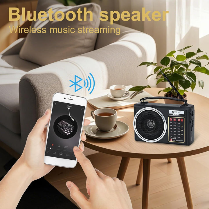 Tragbares Retro-Radio, kompaktes AM/FM/SW-Bluetooth-Radio mit Solarpanel, tragbare LED-Beleuchtung,
