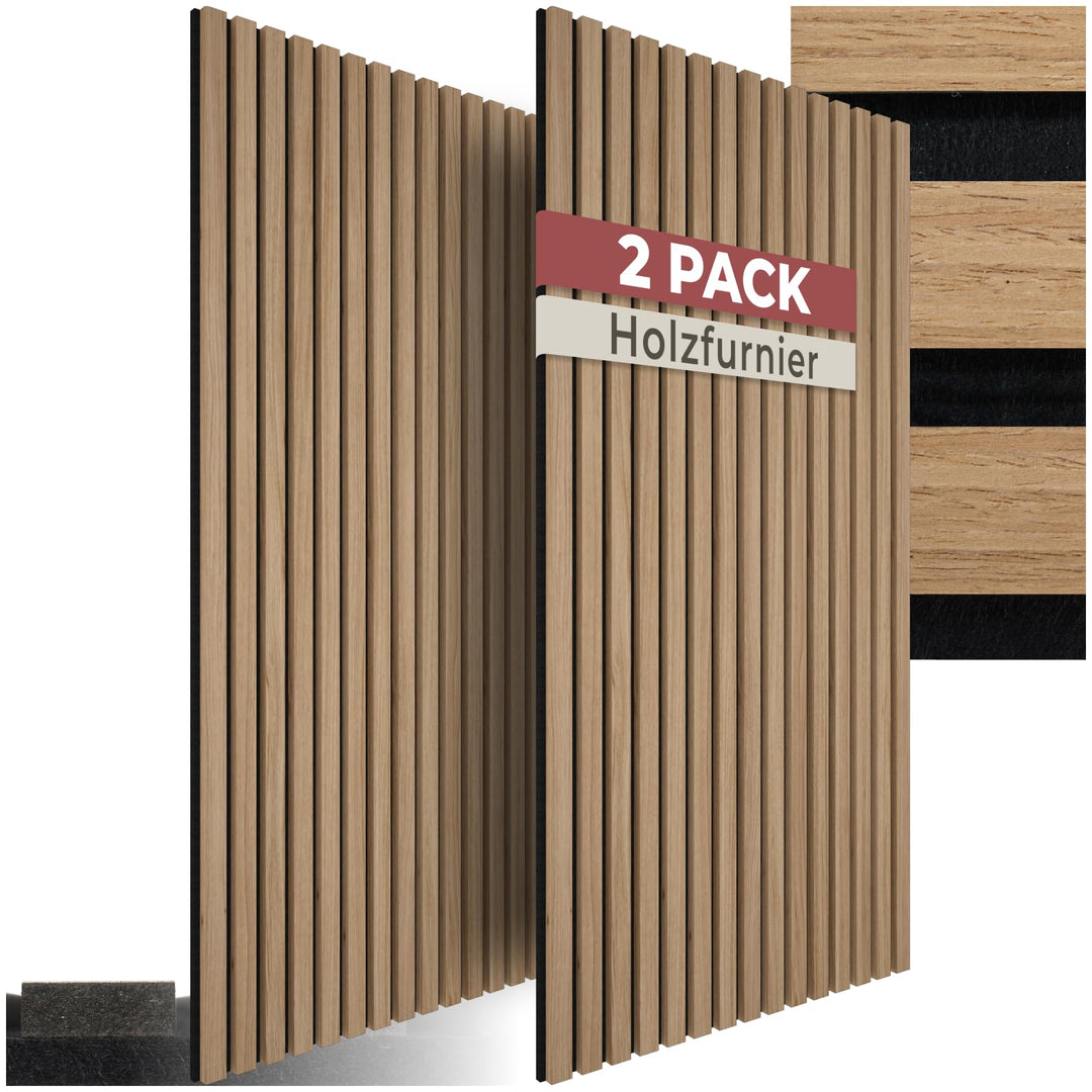 tectake® Akustikpaneele Echtholzfurnier 2er Set, Schallschutz, MDF Schallabsorber für Wand, Schalldä