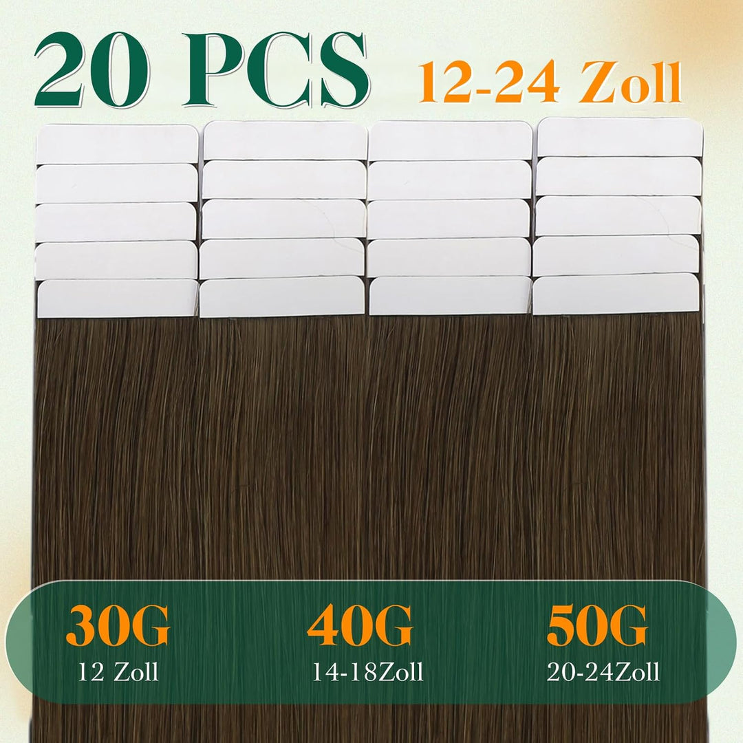 Easyouth Remy Tape Extension Echthaar Skin Weft Tape on Haar Extensions Mittelbraun Tape in Haarverl