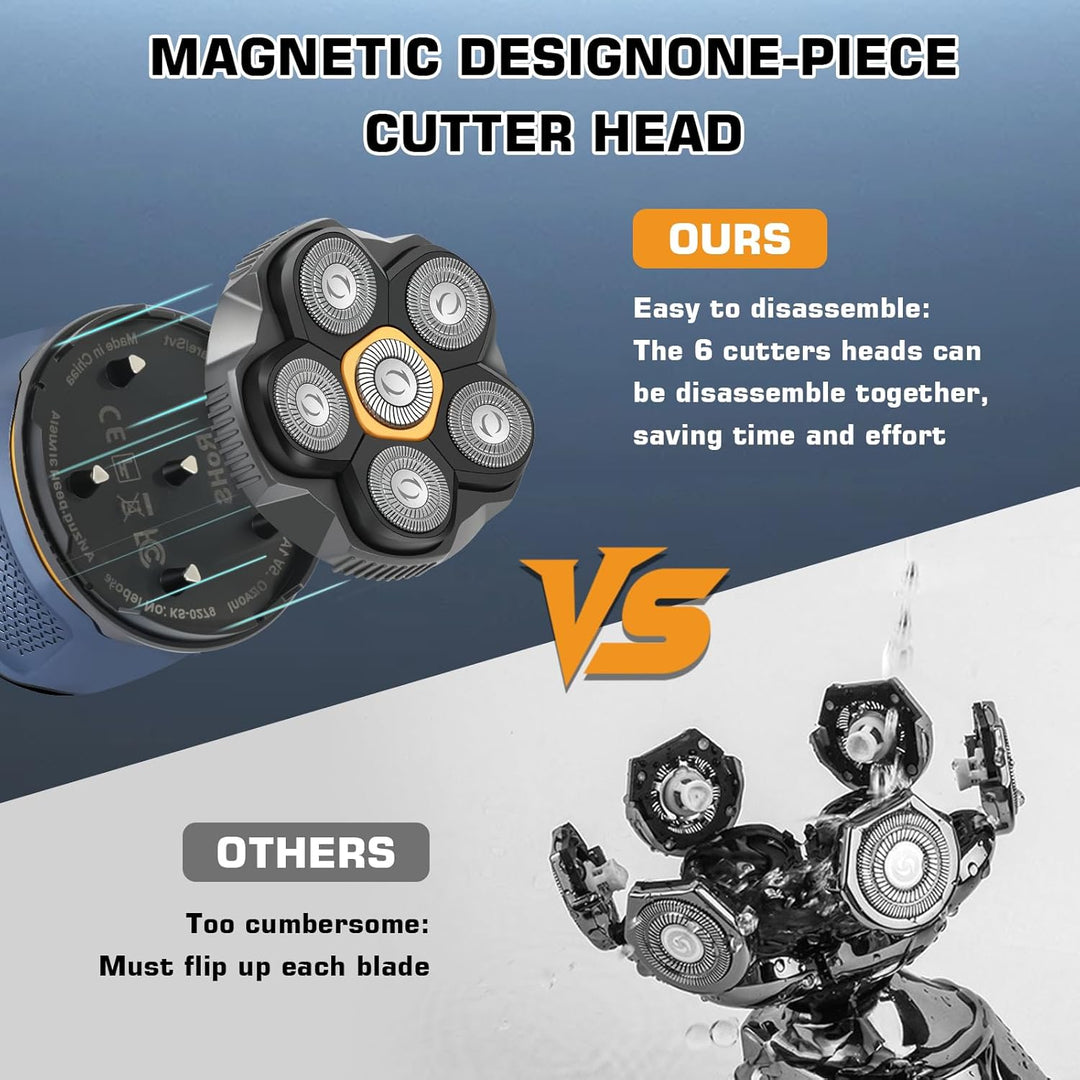 Glatzen Rasierer Herren, 6D Kopfrasierer für Glatze, Skull Shaver - Magnetische Schwebender Kopf, Le