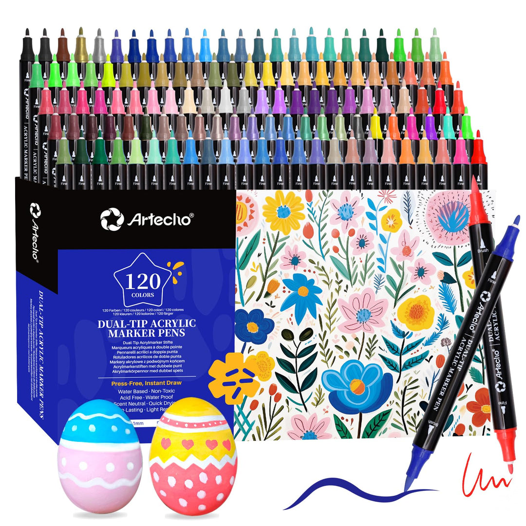 Artecho Dual-Tip Acrylmalstift, 120 Farben, feine Spitze und Pinselspitze 120 Farben(Dual Tip), 120