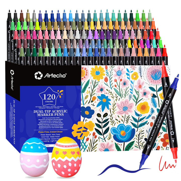 Artecho Dual-Tip Acrylmalstift, 120 Farben, feine Spitze und Pinselspitze 120 Farben(Dual Tip), 120