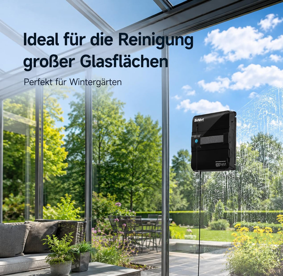 Wind X3 Wintergarten Kit – Fensterputzroboter mit Sprühfunktion für Wintergarten über Kopf, 10 Mikro