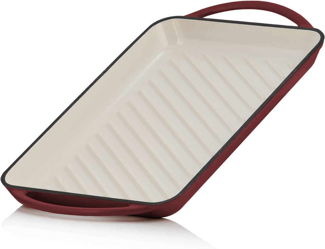 Mahlzeit Gusseisen-Grillplatte Emailliert | Dark Cherry | 39,5 x 22 x 3,5 cm | Grill Platte Gusseise