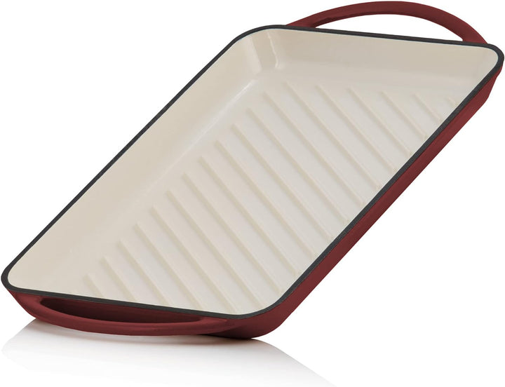 Mahlzeit Gusseisen-Grillplatte Emailliert | Dark Cherry | 39,5 x 22 x 3,5 cm | Grill Platte Gusseise