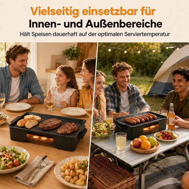 BBQ Warmhalteplatte, Antihaft Aluminium Speisenwärmer mit Teelichthaltern für Fleisch &amp; Grillgut, Gr