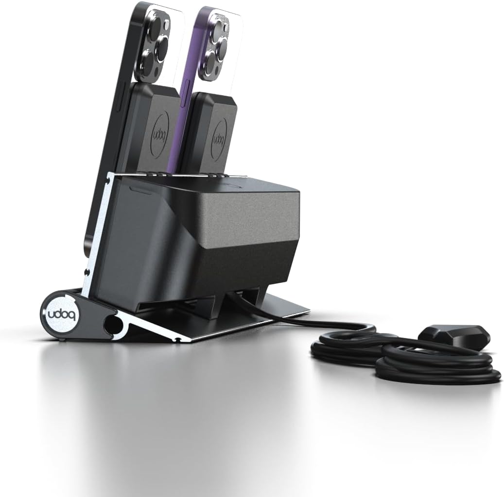 udoq 250 Ladestation für iPhone und AirPods, hochwertiges Design 4mm Aluminium, Lightning Kabel, Sil