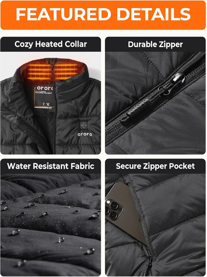 ORORO Beheizbare Weste Herren mit Akku Beheizte Weste Herren Heizweste XL Neutral Schwarz, XL Neutra