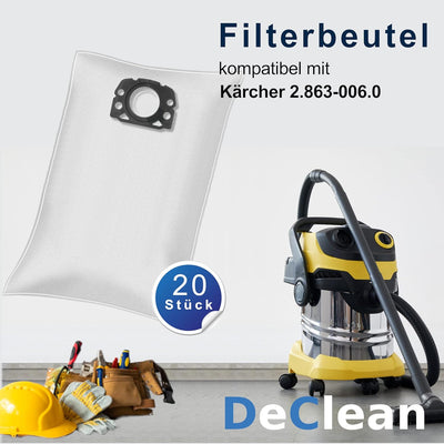 DeClean 20 Staubsaugerbeutel kompatibel mit Kärcher Vliesfilterbeutel KFI 487, 2.863-006.0 (005.0)/S