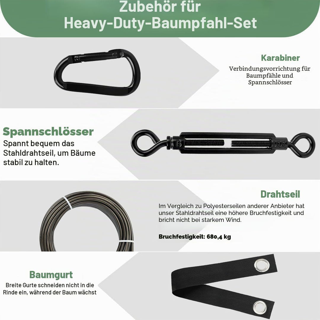 Baumstützen Set Schwerlast 3er Pack 45 cm – Spiral-Baumanker/Bodenanker mit Baumgurten, Spannschlöss