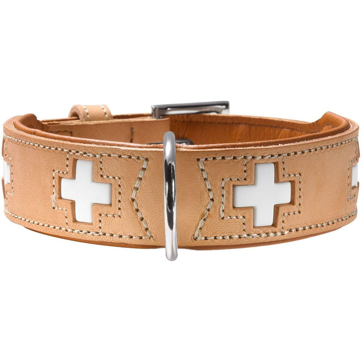 HUNTER SWISS Hundehalsband, Leder, hochwertig, schweizer Kreuz, 50 (S-M), natur/beige natur/beige 50