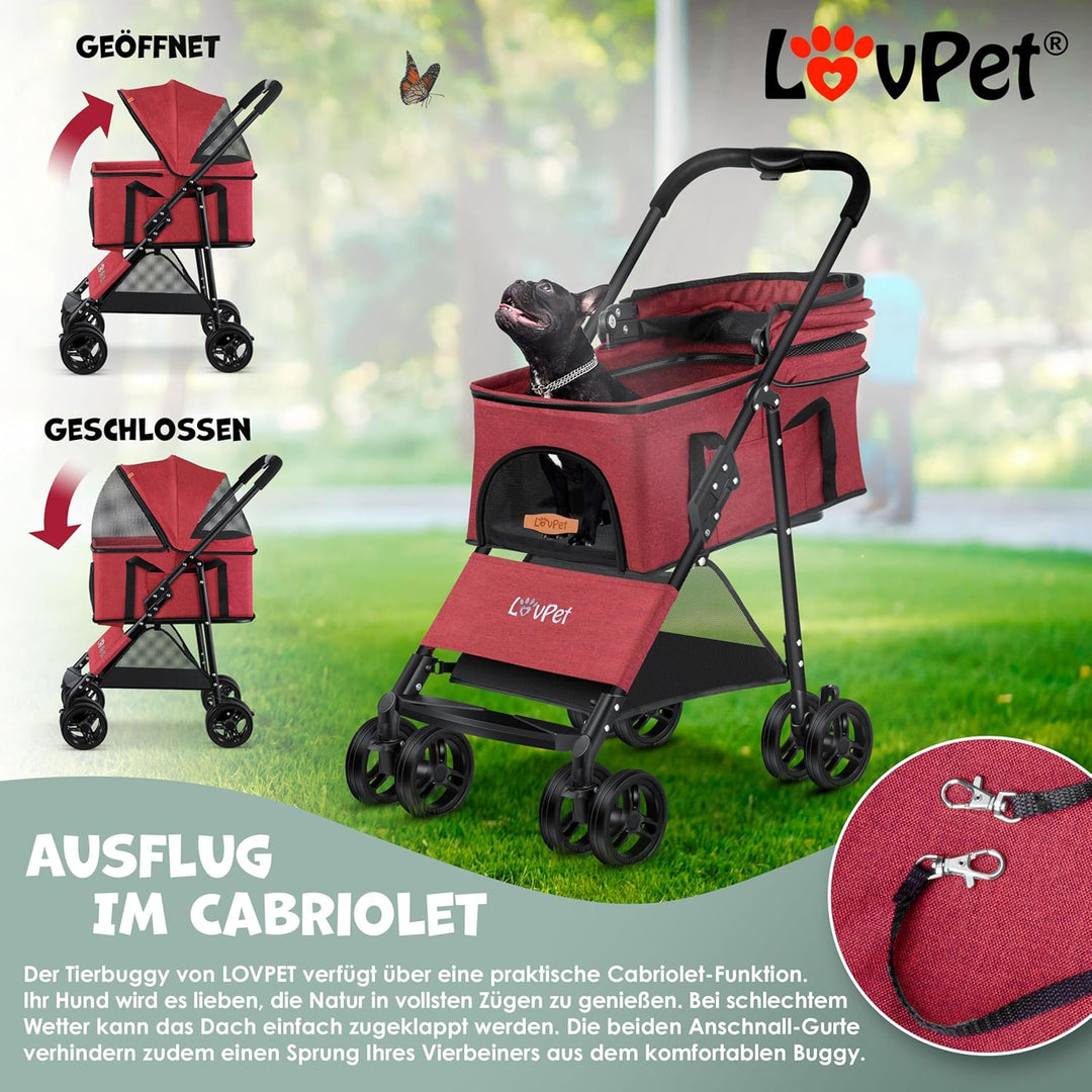 LOVPET® Hundewagen 2in1 Hundebuggy Hundebox Transporttasche Faltbar klappbar bis 20kg Haustiere Bugg
