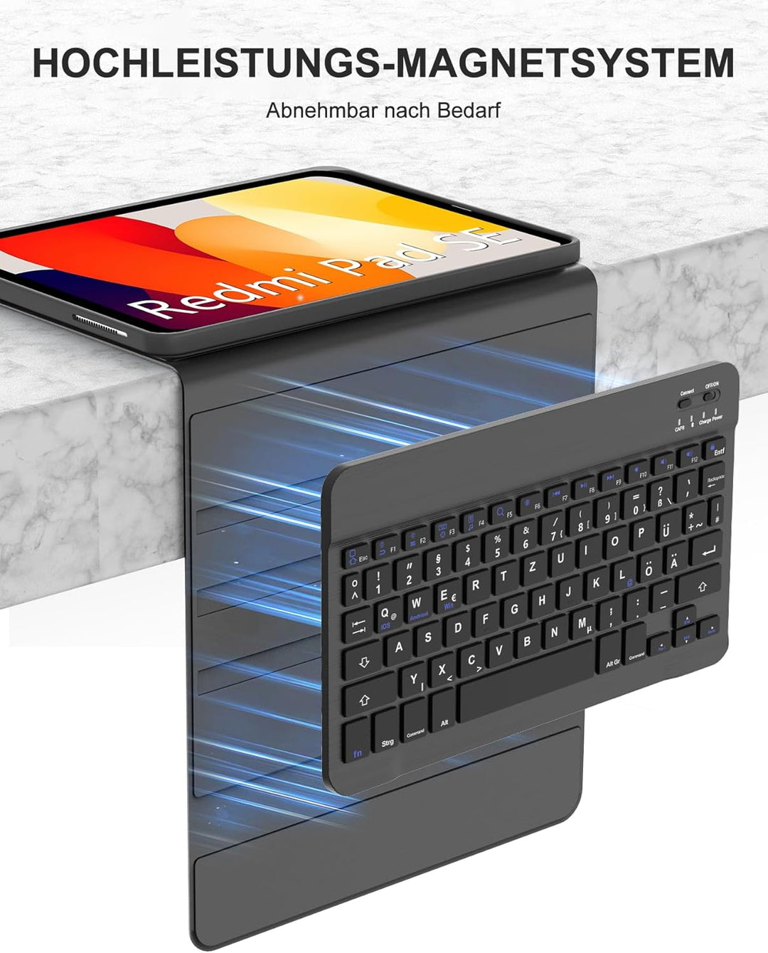 Hülle mit Tastatur für Xiaomi Redmi Pad SE 11 Zoll (2023), Abnehmbare Bluetooth 5.0 Keyboard Schutzh