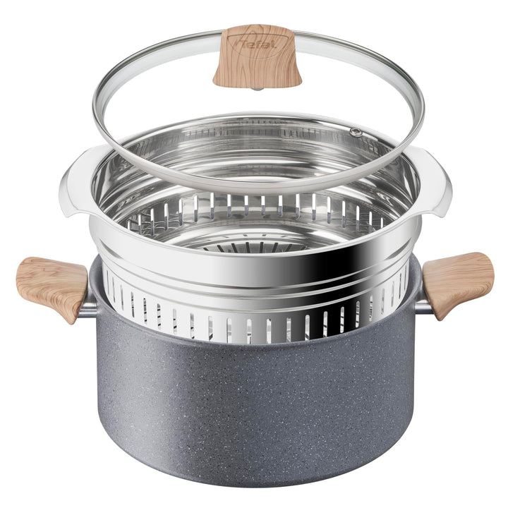 TEFAL G2669002 NATURAL FORCE 24 cm Auflaufform + Dämpfeinsatz + Deckel, Mineralia + Antihaftbeschich