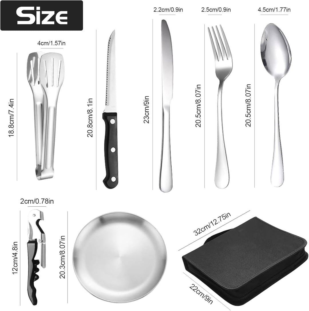 Campingbesteck Set für 4 Personen - Tragbares Edelstahl Outdoor Geschirr Set für Camping, Picknick u