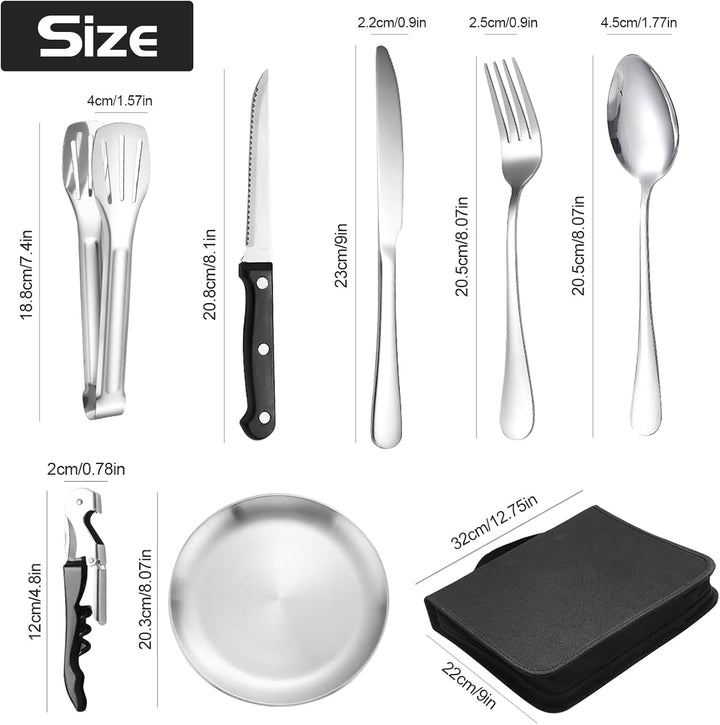 Campingbesteck Set für 4 Personen - Tragbares Edelstahl Outdoor Geschirr Set für Camping, Picknick u